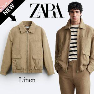 Zara Wrinkle Effect Linen Blend Jacket - Tan Brown Men's Small - Old Money NWOT